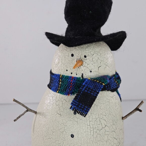 Vintage Natalie Silitch Folk Art Snowman Figurine Black Hat Plaid Scarf - Picture 7 of 8